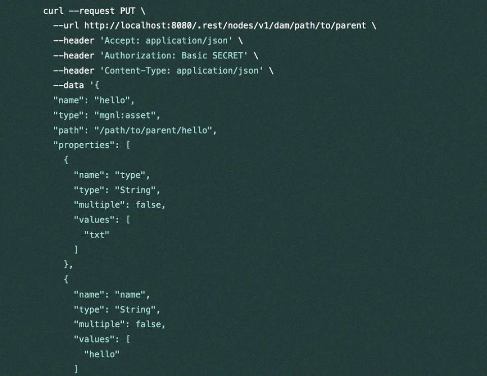 Screenshot of some lines of the cURL command from the code snippet in the article.